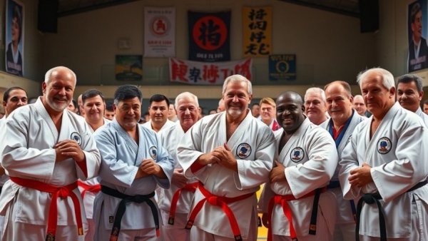 Martial artists and officials at a taekwondo event in Gurnee.