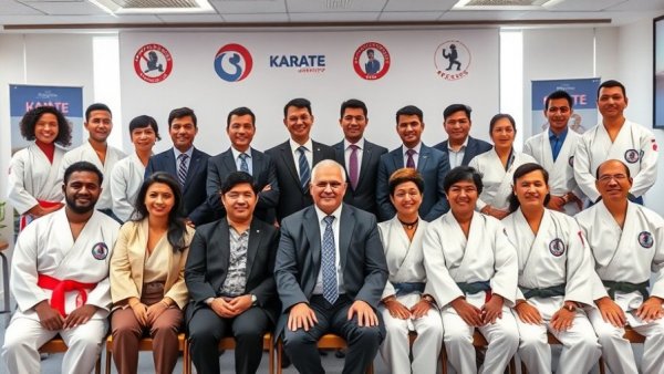 Group of officials at karate meeting, martial arts classes Gurnee.