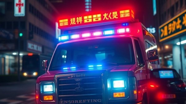 Emergency vehicle lights at night related to Iowa Lakes Community College baseball team bus crash.