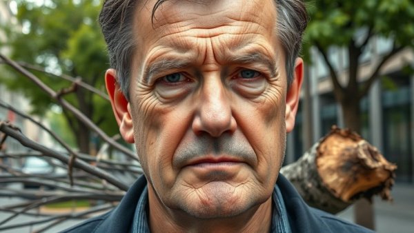 Portrait of a man and tree debris on LA street, arborist sentenced.