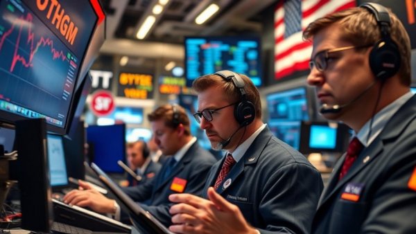 Traders in a bustling financial market.