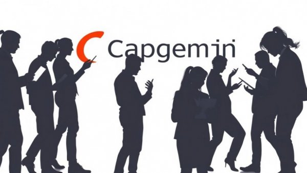 Silhouettes in front of Capgemini logo symbolizing AI-driven revenue growth.