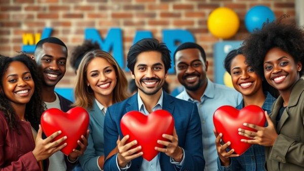 Group promoting Heart Month Awareness with heart-shaped items.