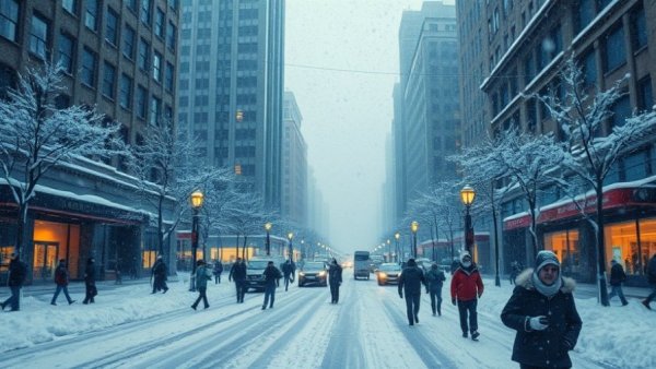 2026 Arctic cold travel disruptions during heavy snowstorm in city.