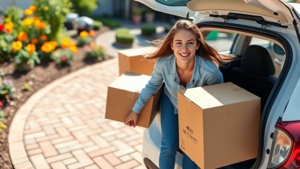 Young woman managing mailing solutions in a garden setting