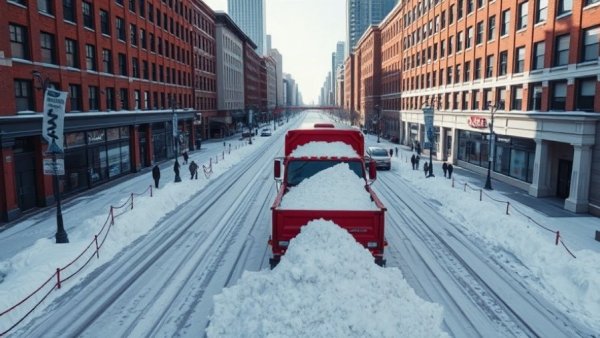 Preparation transformation for UP200 dog sled race with truck unloading snow.