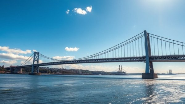 Michigan-Canada bridge under clear sky with water below.
