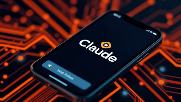 Claude AI app on phone illustrating workflow automation with tech design.