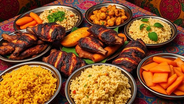 Detroit's first Liberian restaurant vibrant dishes on colorful table