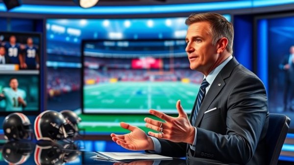 Sports anchor in Pittsburgh sports February 2026 themed broadcast set.
