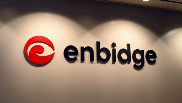 Enbridge logo displayed over gradient background, representing earnings rise.