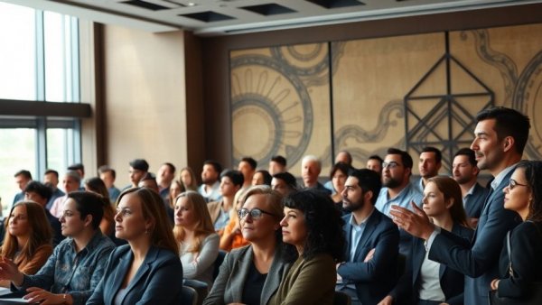 Michigan agriculture conference with attendees in a decorated room.