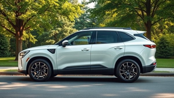 Rivian R1S SUV parked in lush greenery, dappled light filtering through trees, representing Rivian Automotive share price increase.