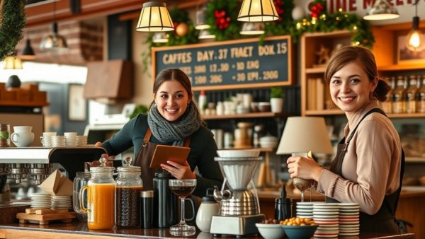 Friendly baristas at a Michigan coffee shop community stand