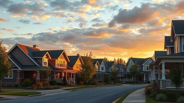 Charming suburban street with houses showing real estate tax benefits.