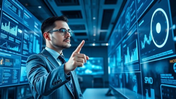 AI adoption in business: businessman using advanced AI interface