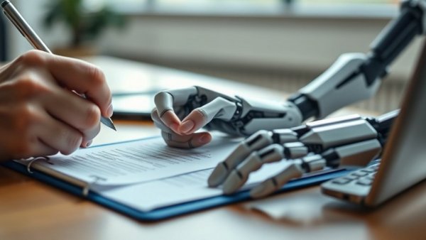 Human and robotic hands working together, transform your business with AI.