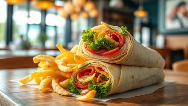 Appetizing wrap and chips at Michigan restaurants near me.