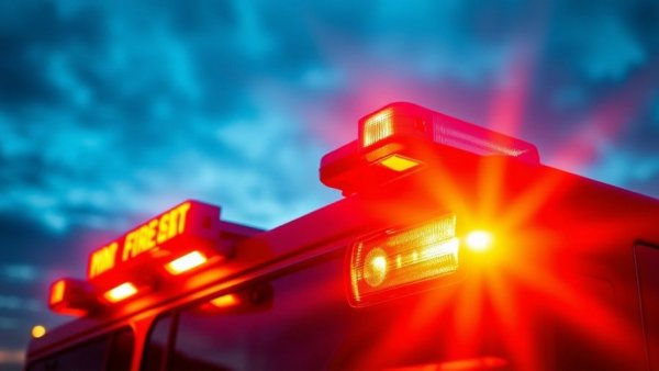 Firetruck lights flashing at Fruitport Township home fire.