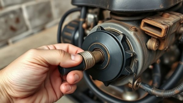 Lawn mower engine maintenance, spark plug removal in a detailed guide.