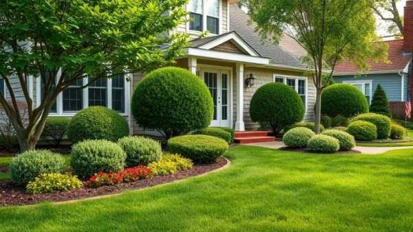 Front Yard Makeover Guide: Suburban home with landscaped front yard.