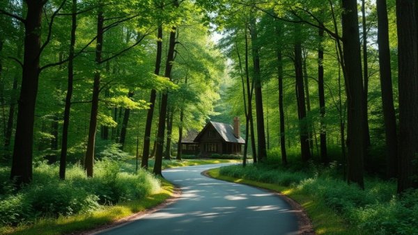 Scenic forest road in Monroe County real estate area