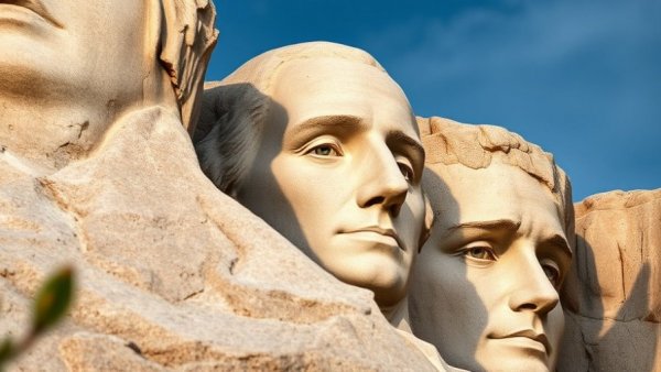 Detailed view of Mount Rushmore on Presidents Day 2026.