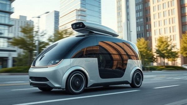 Autonomous vehicle with sensors in an urban setting, automotive industry IT services AI integration.