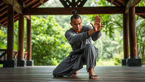 Harimau Silat practitioner in low stance demonstrating ground game.