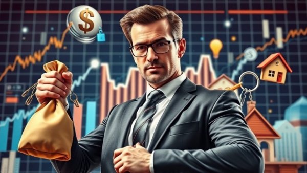 Real estate brokerage growth strategy with business leader and financial symbols.