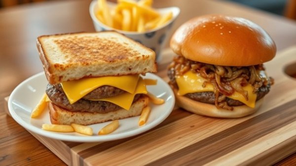 Steak n Shake grilled cheese and burger, showcasing fresh preparation methods.