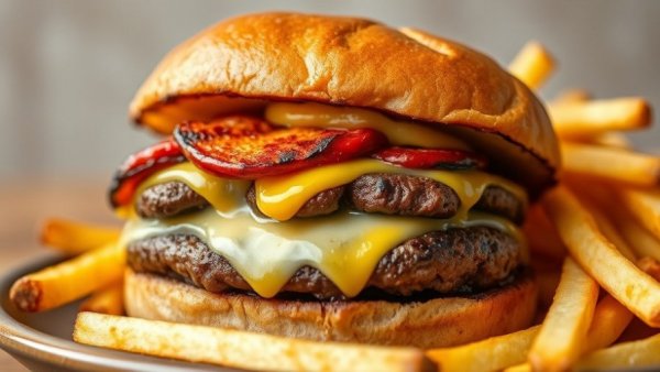 Cheeseburger and grilled cheese sandwich with fries, Steak 'n Shake microwave ban context.