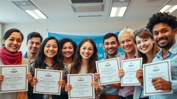 Federal workers entrepreneurship program graduates holding certificates.