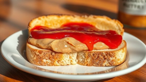 Peanut butter and jelly toast with spread knife on plate