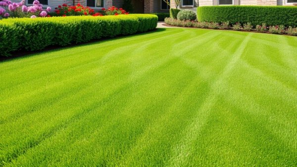 Vivid green lawn showing professional fertilization and weed control.