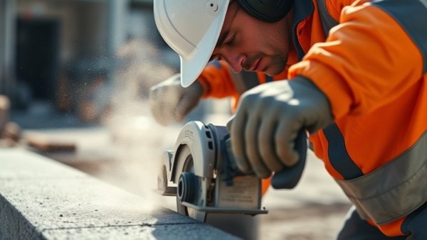 Michigan concrete construction regulations updates: Worker cutting concrete.