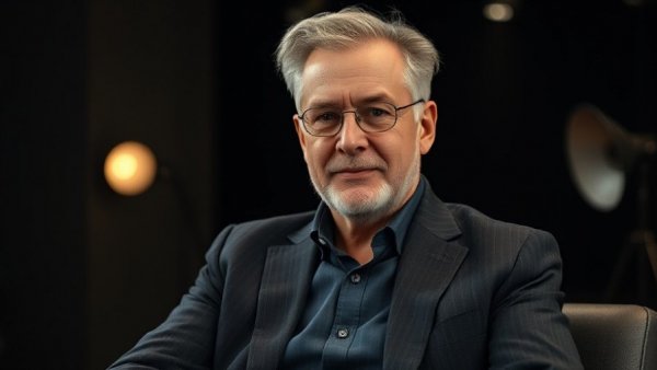 CBS real estate relocation news studio setup, professional man seated.