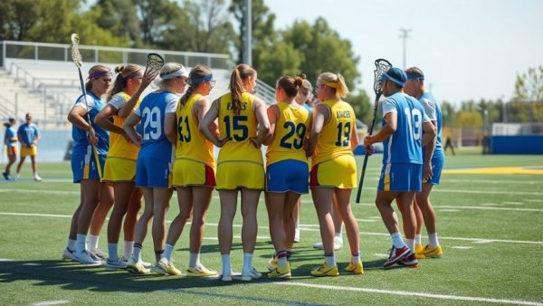 Michigan lacrosse team huddle during travel schedule in Atlanta.