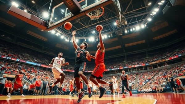 Michigan Tech Huskies vs Northern Michigan Wildcats intense basketball action.