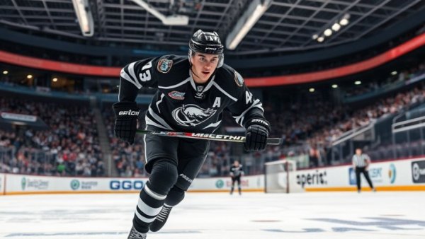 Dynamic hockey player in action during a game in Colorado.