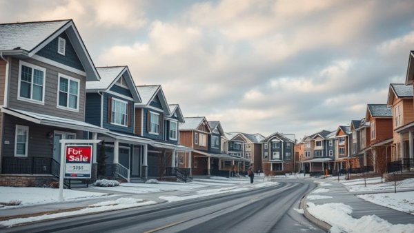 Michigan housing construction updates: homes for sale in snowy suburb.