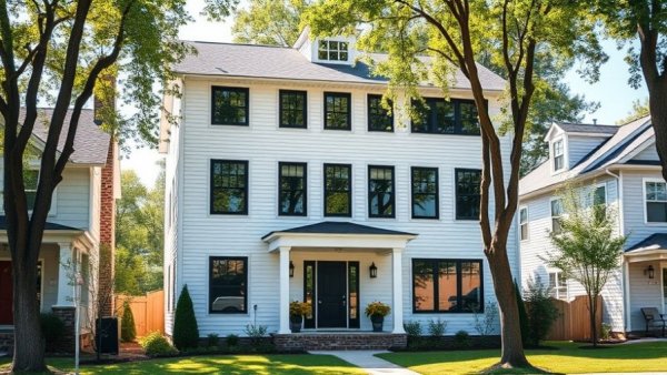 Modern white house in Michigan real estate suburban area.