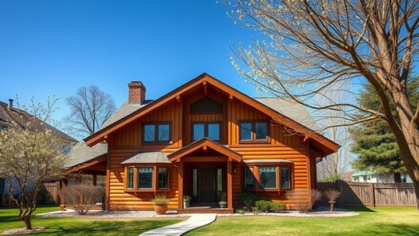 Charming home in Traverse City Michigan with spring trees.