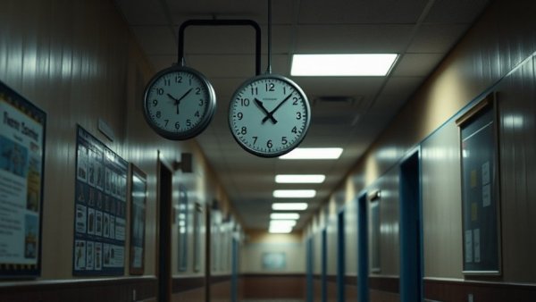 School hallway with clock, relevant to Michigan school districts gender ideology investigation