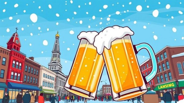 Brrr Crawl 2026 Lansing bar hop with beer mugs clinking in snow