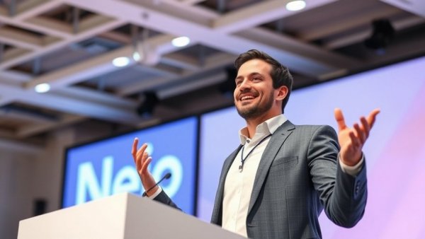 Confident speaker presenting at a founder-friendly accelerator event.