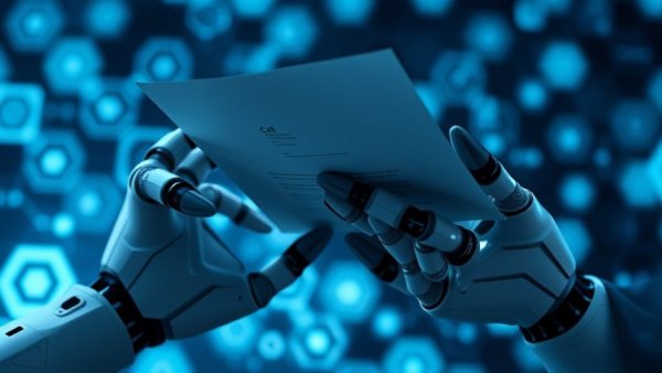 Futuristic AI hands signing contracts, reflecting AI contracting insights from Loeb's summit.