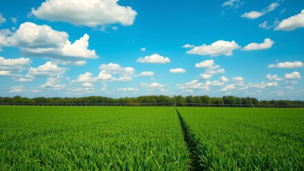 Expansive Michigan farmland under blue skies, highlighting agriculture.