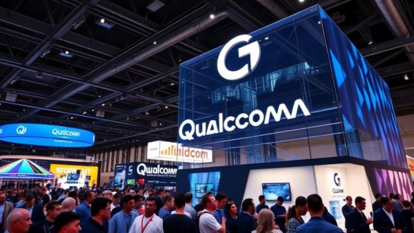 Qualcomm booth at technology exhibit highlighting automotive modules.