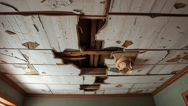 Exposed ceiling beams show poor rental property oversight services.